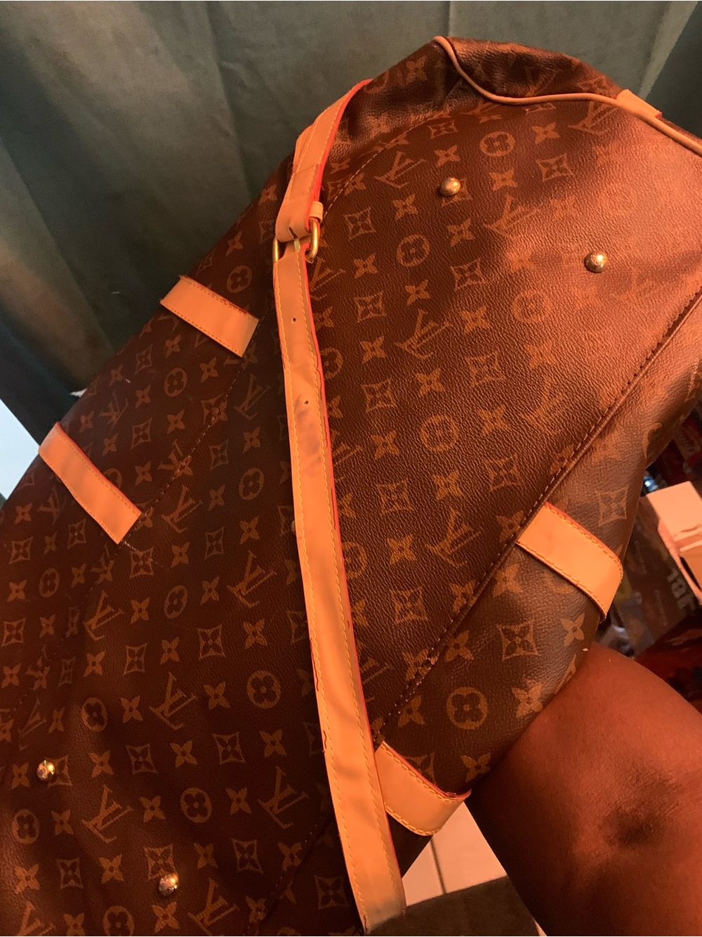Louis Vuitton Brown Monogram Canvas Travel Duffel Bag Zipper BROKEN ,As is